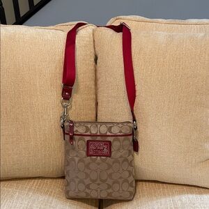 Coach Beige and Red Signature Crossbody Bag